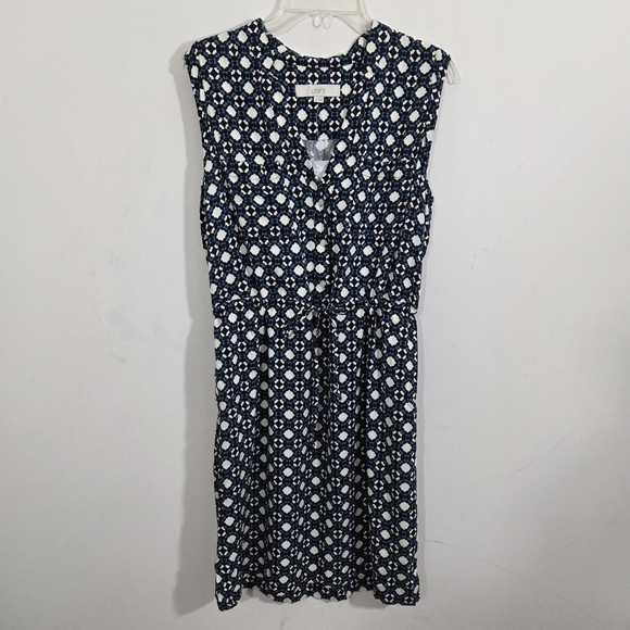 NWT LOFT Dress Sleeveless Geometric Print Short Tie Waist Size Medium - Picture 2 of 9